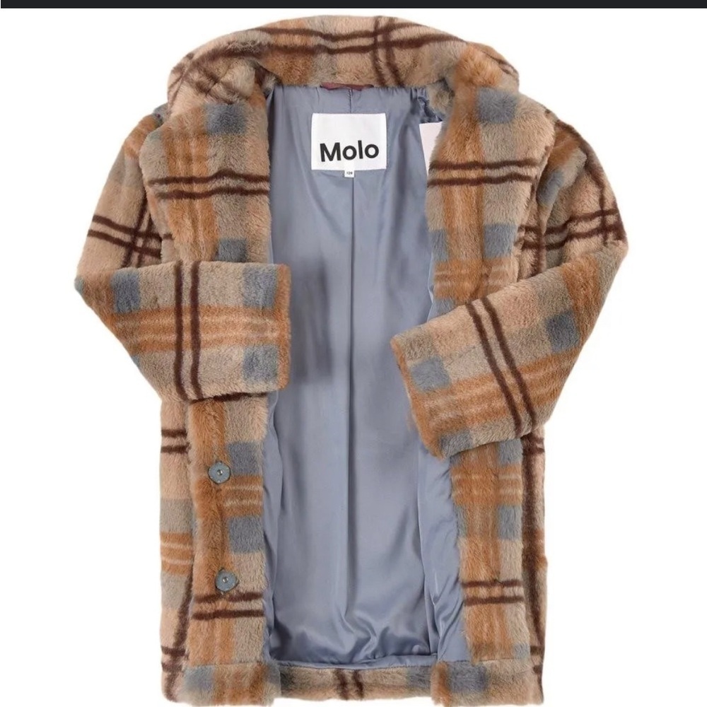 Molo Kids Checkered Teddy Jacket - Tan and Gray - Picture 5 of 8